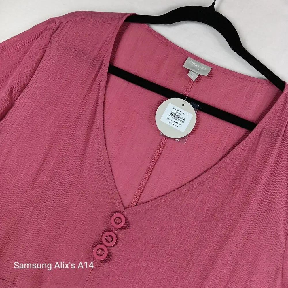 Zim & Zoe by‎ City Chic Raspberry Pink Plain Layered Tunic Top 3XL